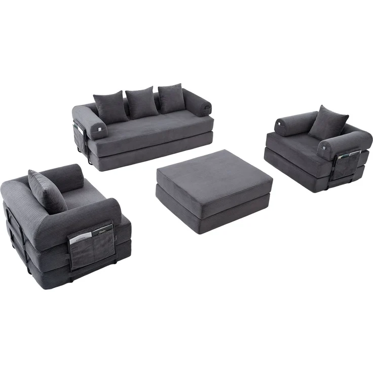ZUBALIYA Ecksofa 94x67 cm, mit Ablageflächen, mit Cordbezug, mit breiten Armlehnen, modular aufgebaut, mit Schaumstoffpolsterung – Bild 19