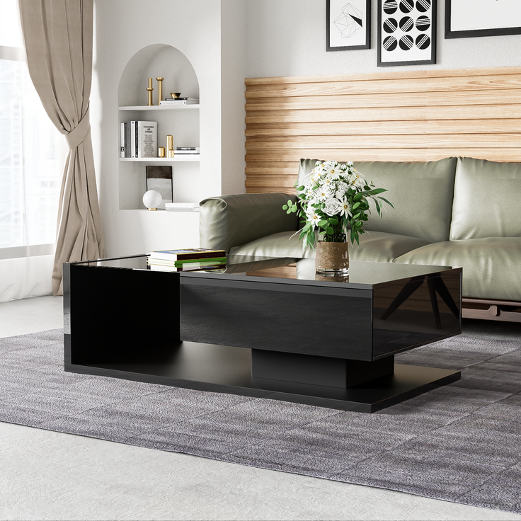 MODFU Couchtisch Beistelltische (Wohnzimmertisch, 1-St, 105*55*32,5cm), mit Glastischplatte, Schublade und 16-farbigen variablen LED-Leuchten – Bild 4