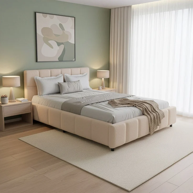 Juskys Polsterbett Florenz 140 x 200 cm – Bouclé, modernes Bett mit Kopf- & Fußteil, stabilem Holz- & Metallrahmen, Lattenrost, 500 kg Tragkraft – Beige – Bild 1