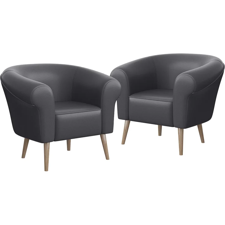 MEBLINI Sessel-Set EMILIA 1+1 - Grau Kunstleder - für Wohnzimmer - Mini Lounge für zwei Personen - Sitzgarnitur - Polstergarnitur – Bild 1