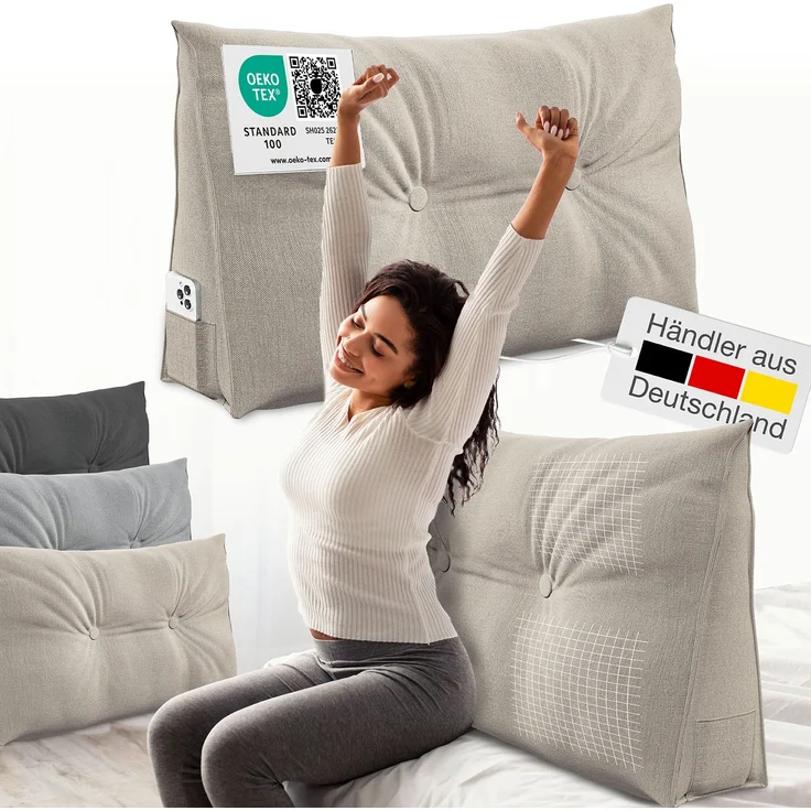ELONEO Rückenkissen Bett- und Rückenstützkissen >Sand< 90cm – Bild 1