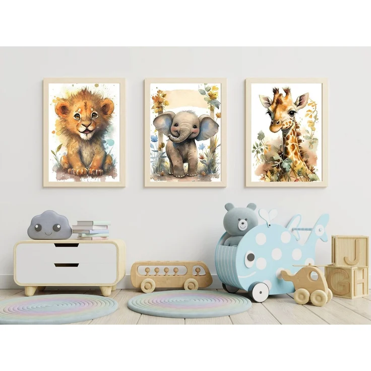 JUSTGOODMOOD Poster Kinderzimmer Tiere Wald Dschungel Aquarell Löwe Elefant Kinderzimmer B, Löwe (1 St) – Bild 3