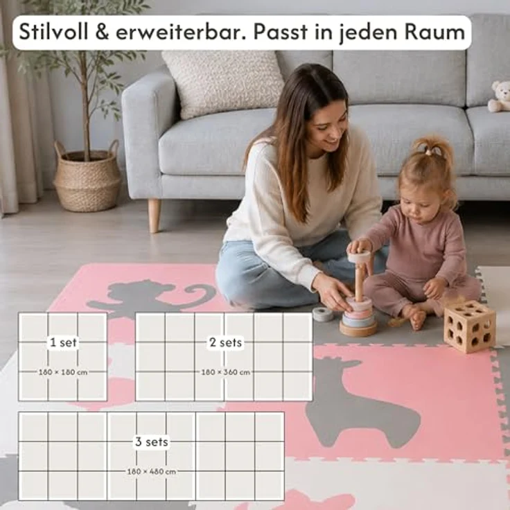 Hakuna Matte große Puzzlematte für Babys 1,8x1,8 m – 9 XXL Platten 60x60 cm mit Tieren – 20% dickere Spielmatte in Einer umweltfreundlichen Verpackung – schadstofffreie, geruchlose Krabbelmatte – Bild 7