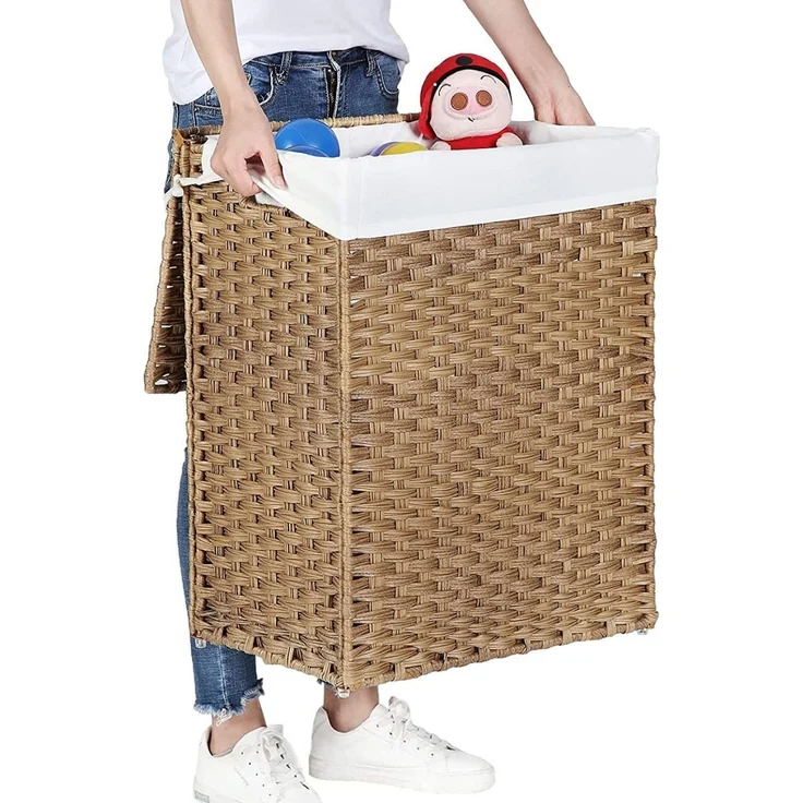 Calicosy Wäschekorb mit 2 Griffen und abnehmbarer Tasche - Seegrasimitat - Beige – Bild 7