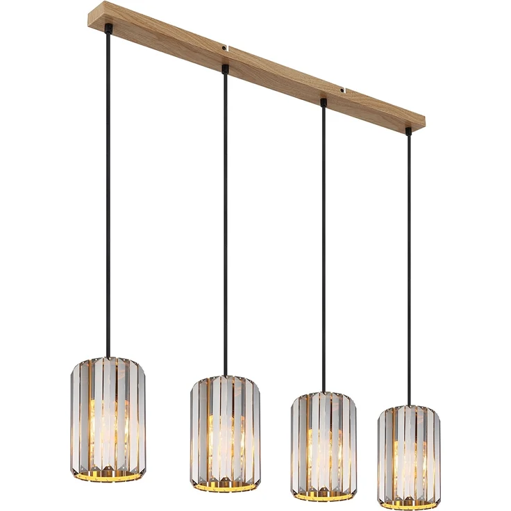 Hängeleuchte, 4-Flammig, Holzoptik, Kristall rauch, L 88 cm – Bild 2