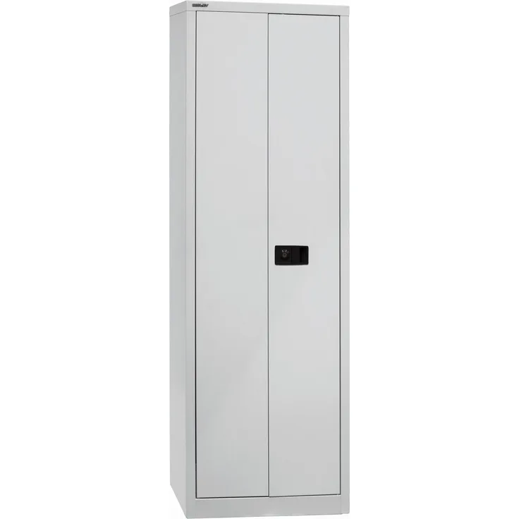 Bisley 'Universal' Flügeltürenschrank, Lichtgrau, 195 x 40 x 60 cm, 4 Fachböden