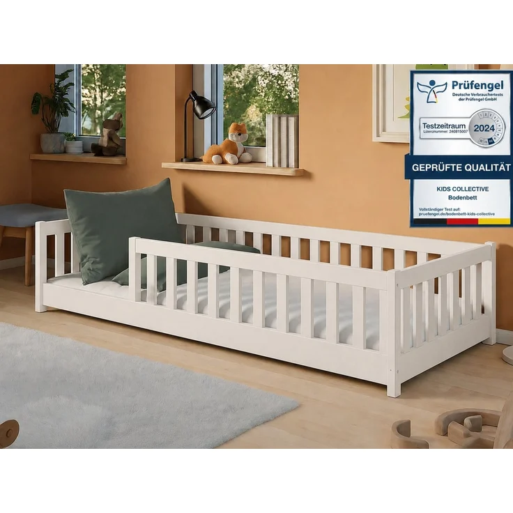 Kids Collective Kinderbett Bodenbett Bett mit Rausfallschutz & Lattenrost Montessori Bett Kinder (weitere Größen 90x200, 120x200, 140x200 cm), mit Matratze Jugendbett Einzelbett Baumwolle 80x160 cm – Bild 1