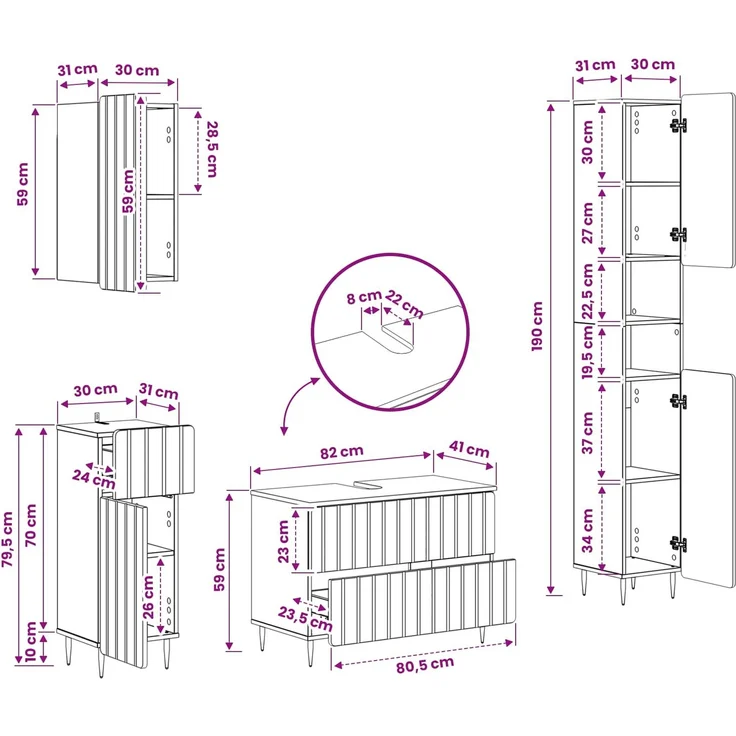 vidaXL 4-teiliges Badezimmer-Schrank-Set ZWOLLE Betongrau 3417921 – Bild 11
