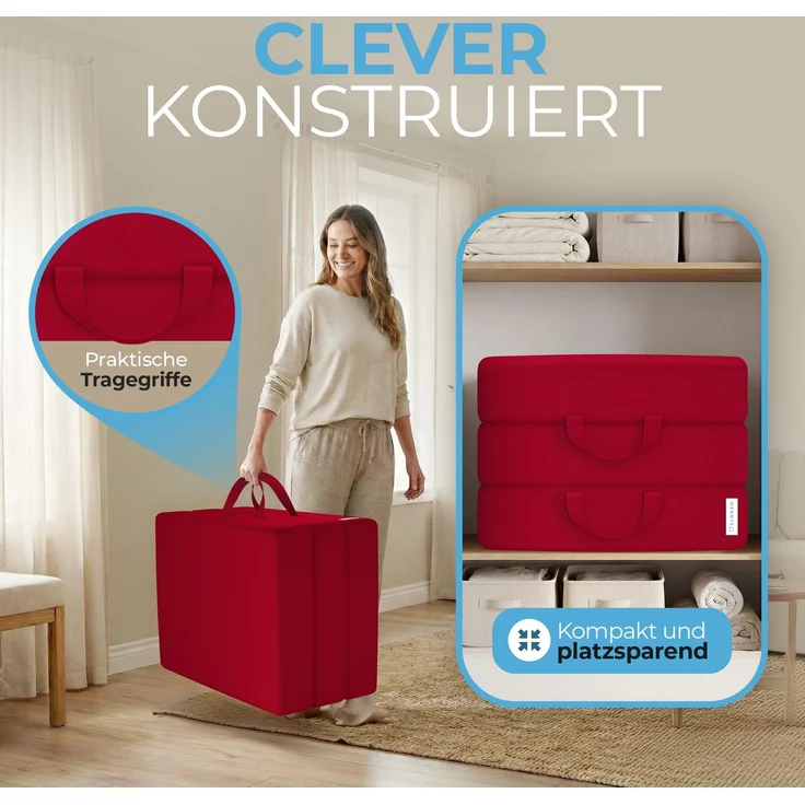 Bestschlaf 'ELONEO' Klappmatratze für Erwachsene, waschbarer Bezug, Polyester Rot, 90 x 200 cm – Bild 4