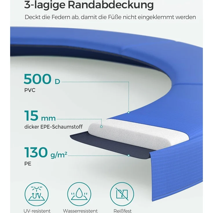 Songmics Trampolin mit Leiter, Sicherheitsnetz und gepolsterten Stangen, Stahl blau, Ø 244 cm – Bild 5