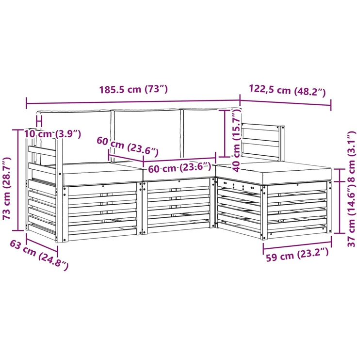 vidaXL Outdoor-Sofagarnitur 4 stk. 4-Sitzer Natur und Anthrazit 3374592 – Bild 8
