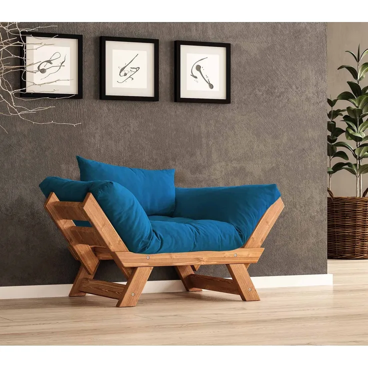 Skye Decor 'CPT8156-140' Garten-Sessel, Teak / Blau, 108-140 x 75 cm