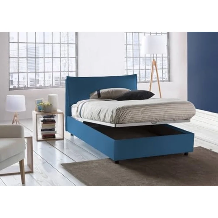 Talamo Italia - Agata Doppelbett, Bettkasten mit Stoffbezug, 100 % Made in Italy, Öffnung vorne, inklusive Matratze 120 x 200 cm, Blau – Bild 4