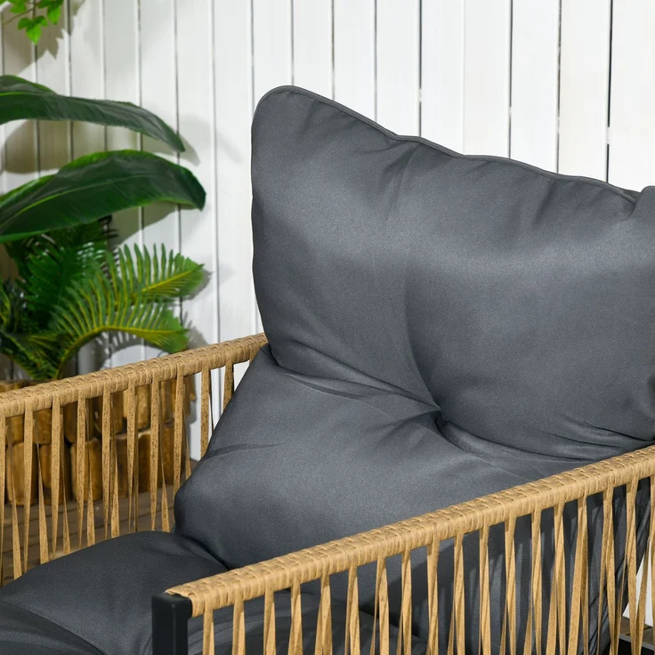 Couchtisch mit Gartensitzgruppe, 41,5x65x36 cm, Dunkelgrau, Polyrattan und Glas – Bild 8