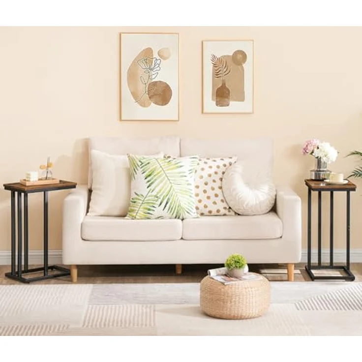 HOOBRO Beistelltische, 2er-Set,Sofa-Beistelltische, C-förmige Couchtische, platzsparend, Industrie-Stil, stabiles Metallgestell, für Wohnzimmer, Schlafzimmer, Vintagebraun und Schwarz EBF02SFP201G1 – Bild 3