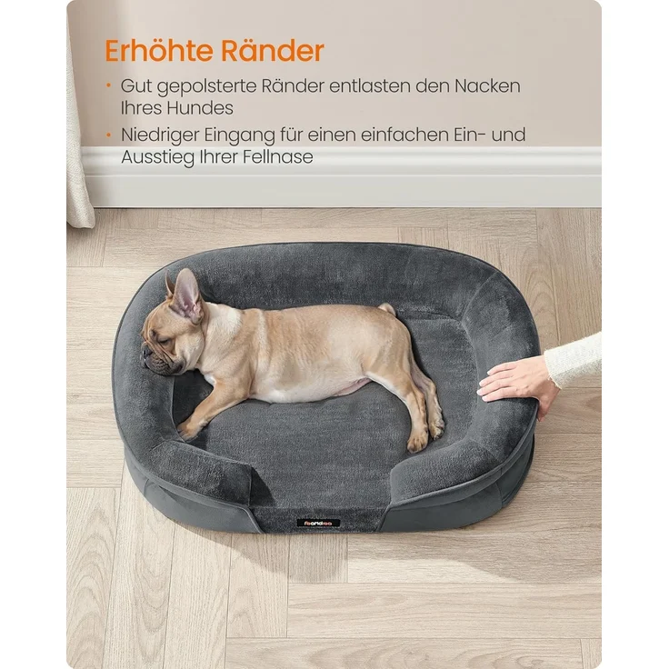 Feandrea Hundebett, Hundekissen, für mittelgroße Hunde, 76 x 51 x 18 cm, orthopädisch, wasserdichte Innenschicht, erhöhte Ränder, Abnehmbarer, waschbarer Bezug, rutschfest, schiefergrau PGW281GN01 – Bild 4
