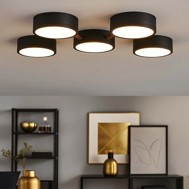LED Deckenleuchte, schwarz, Holz-Optik, dimmbar, L 74 cm – Bild 1