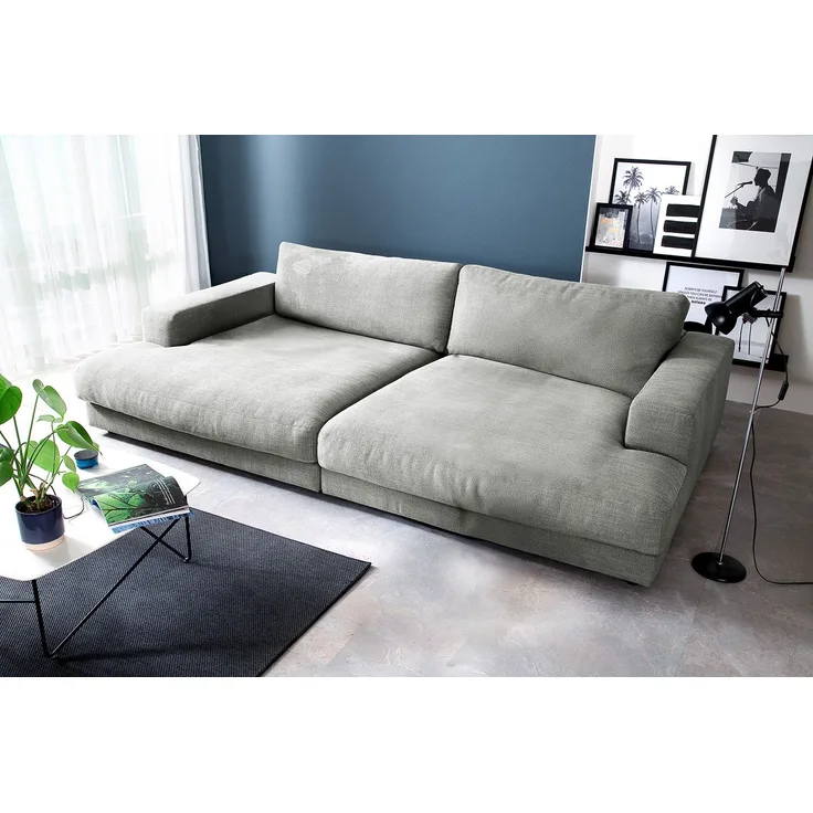 KAWOLA Big Sofa MADELINE Stoff silber 85 x 170 x 290 cm