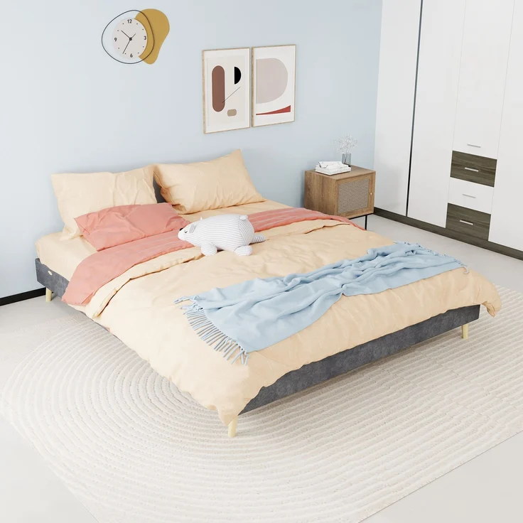 Novelux Bettgestell 160x200 Samt Grau – Modernes Plattformbett ohne Kopfteil, Holzrahmen, Minimalistisches Design – Bild 10