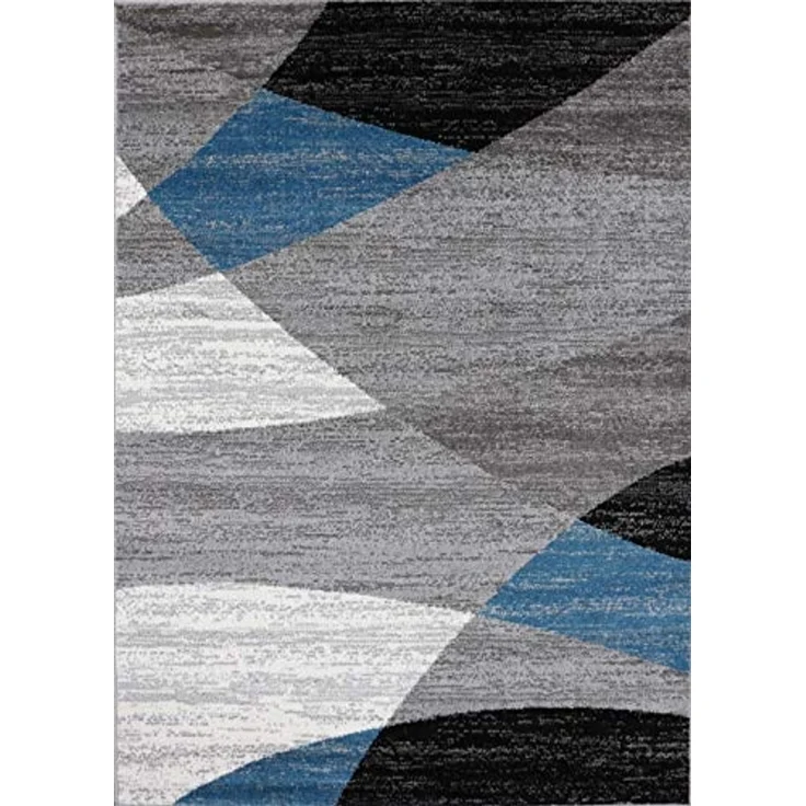 VIMODA Teppich Geometrisches Muster Meliert in Blau Grau Weiß Schwarz Kurzflor Wohnzimmer, Maße:80x250 cm – Bild 5