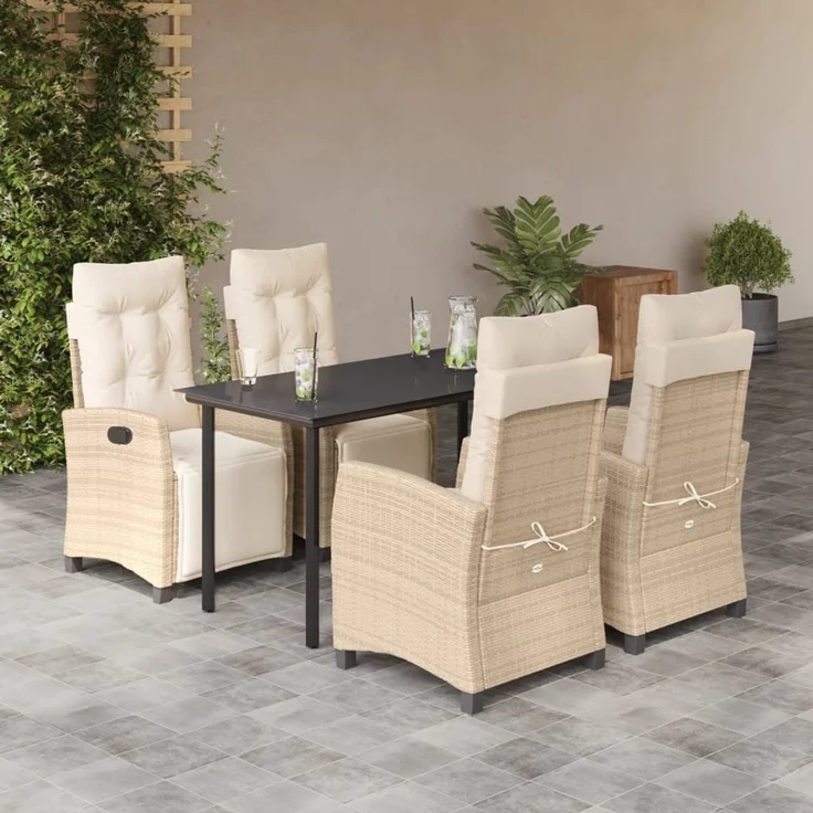 vidaXL 5-tlg. Garten-Essgruppe mit Kissen Beige Poly Rattan 3213011 – Bild 1