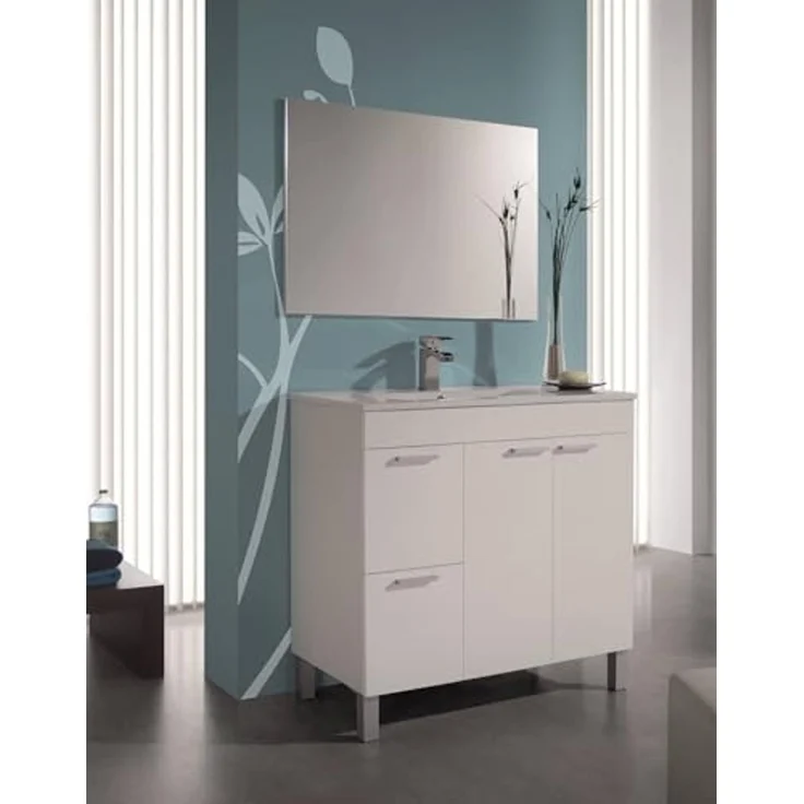 Dmora - Lakewood Waschtischunterschrank, Badezimmerschrank, 2-türiger Kleiderschrank mit zwei Schubladen mit Spiegel, Waschbecken nicht im Lieferumfang enthalten, 80 x 45 x 80 cm, glänzendes Weiß – Bild 7