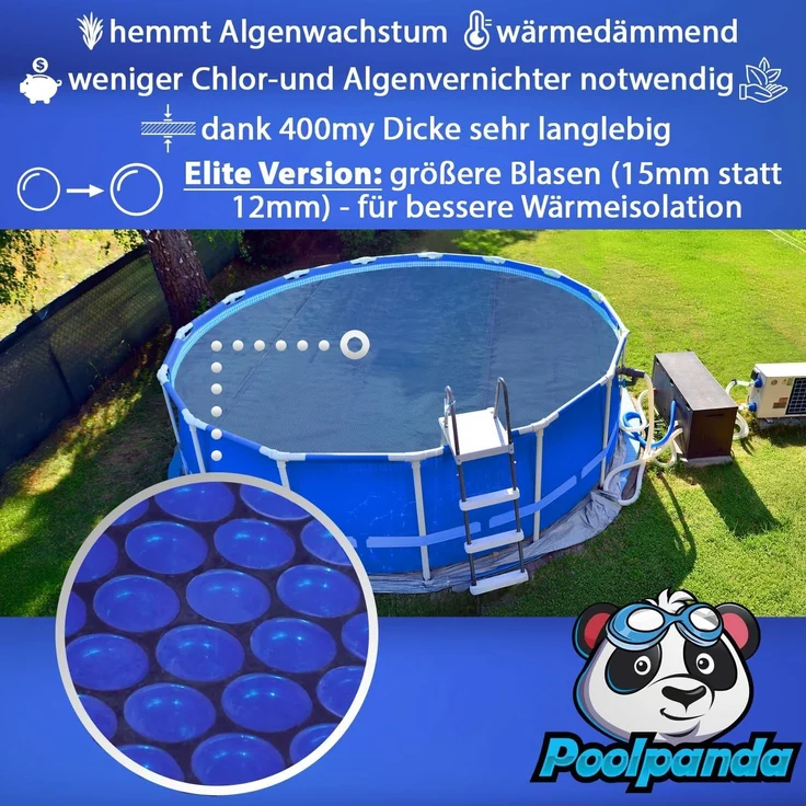 Poolpanda Pool Solarfolie Ø 457 cm Elite rund | 400 my | schwarz/blau | 15 mm Luftblasen – Bild 2