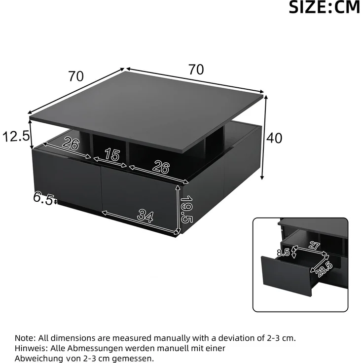 Merax Couchtisch mit LED licht, sofatisch mit 4 schubladen, Beistelltisch, Schwarz – Bild 4