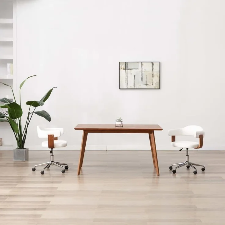 vidaXL Drehbare Esszimmerstühle 2 Stk. Weiß Bugholz und Kunstleder [3054893]