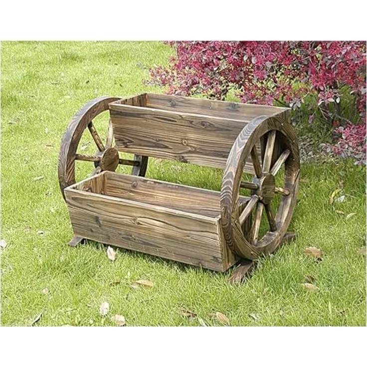 HTI-Living Blumenkasten Blumenkasten mit 2 Pflanzgefäßen Rustikal (Stück, 1 St, 1 Blumenkasten), Pflanzkübel mit Wagenrad – Bild 1