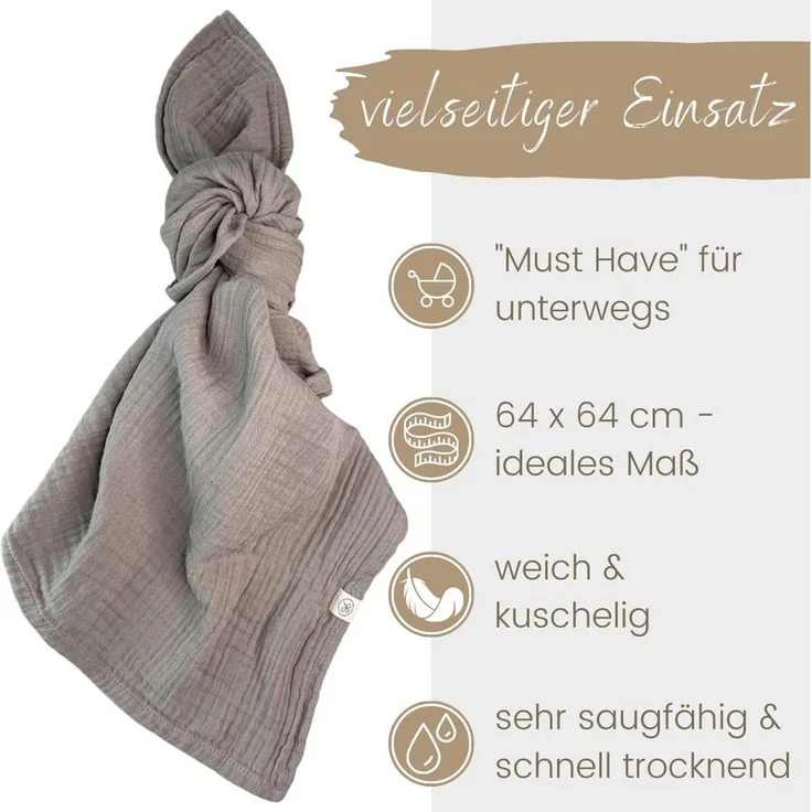 Babydecke Mulltücher 4er-SET gekreppt, Spucktuch 64x64 100% GOTS BIO-Baumwolle, DIKOS, PREMIUM Qualität atmungsaktiv, nachhaltig, plastikfrei, kuschelweich – Bild 3
