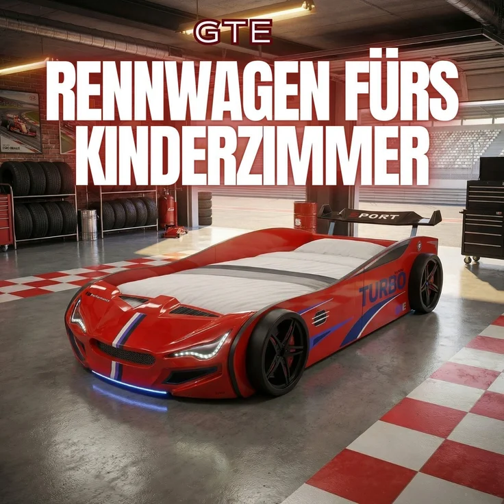 Autobett GTE Kinderbett im Rennwagen-Design mit Lattenrost Farbe Rot – Bild 6