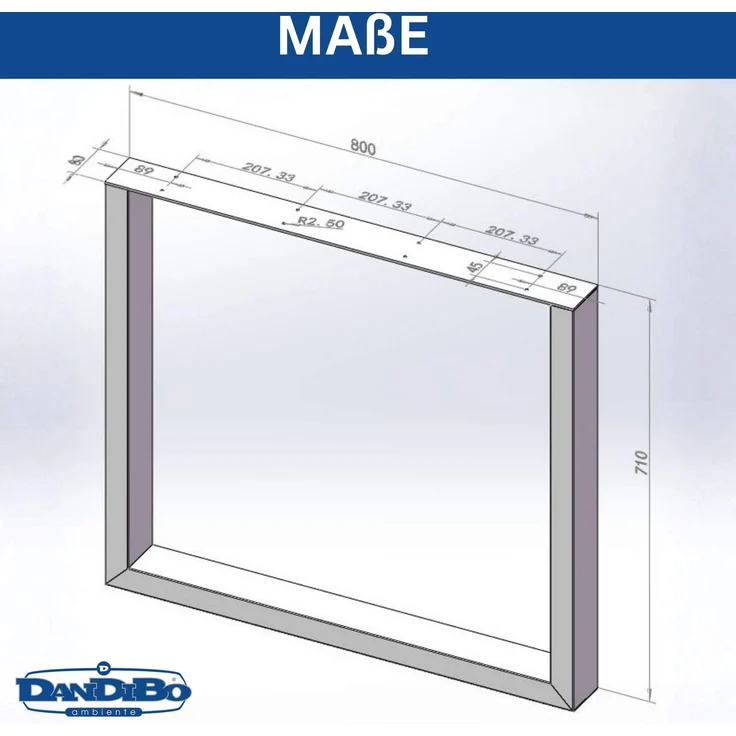 DanDiBo 2x Tischbeine Metall Schwarz 72 x 80 cm Tischgestell Höhenverstellbar 96660 Tischfüße Möbelfüße Tischkufen Esstisch Beine – Bild 3