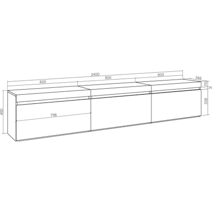 Skraut Home | TV-Schrank, Lowboard | für Wohnzimmer und Esszimmer | 240 x 45 x 35 cm | Hängend | Moderner Stil | Schwarz – Bild 4