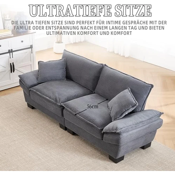 Ball & Cast Couch mit Schlaffunktion, Samt Sofa 2 Sitzer mit Kissen für das Wohnzimmer Wohnung Schlafzimmer, 224 x 81 x 81 (BxHxT), Dunkelgrau – Bild 8