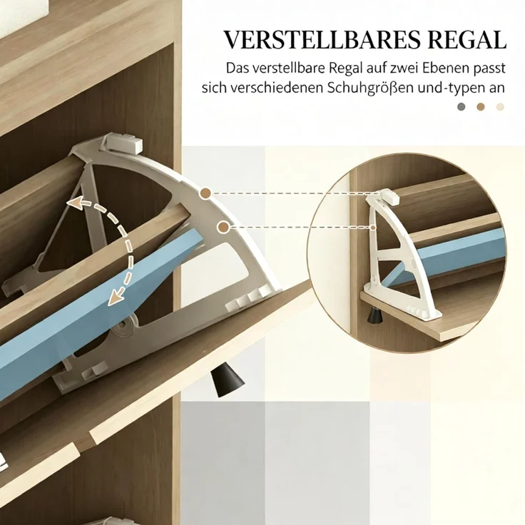 DESVIAE Garderobenschrank Schuhschrank Naturholz aus Spanplatte/Rattan – 105x97,5x24 cm – 4 Klappfächer – Bild 6