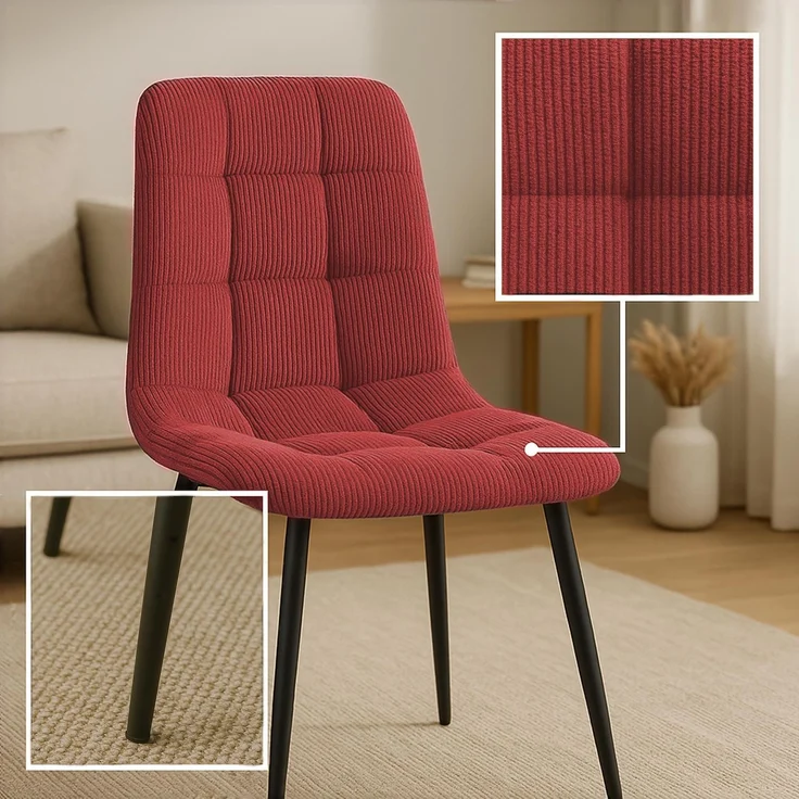 CLP 4er Set Esszimmerstuhl Tilde gepolstert mit Rückenlehne bis 150 kg belastbar,Farbe:bordeauxrot;Material:Cord – Bild 4