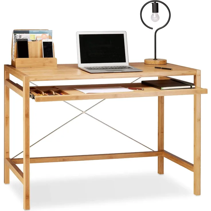 Relaxdays Computertisch Holz mit Tastaturauszug