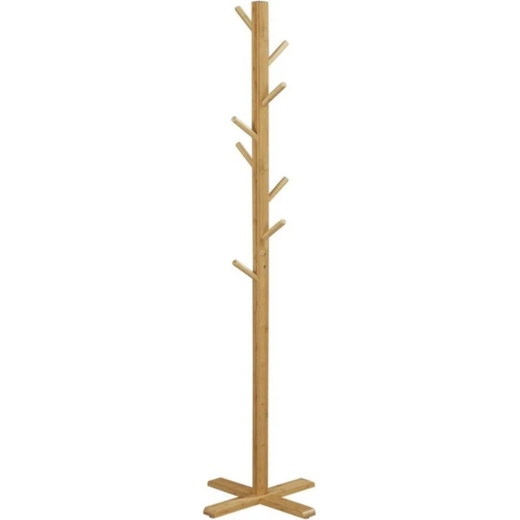 HOMCOM Kleiderständer Garderobe mit 8 Haken, (Jackenständer, 1 St, Garderobenständer), Naturholz 49,5 x 49,5 x 178 cm – Bild 1