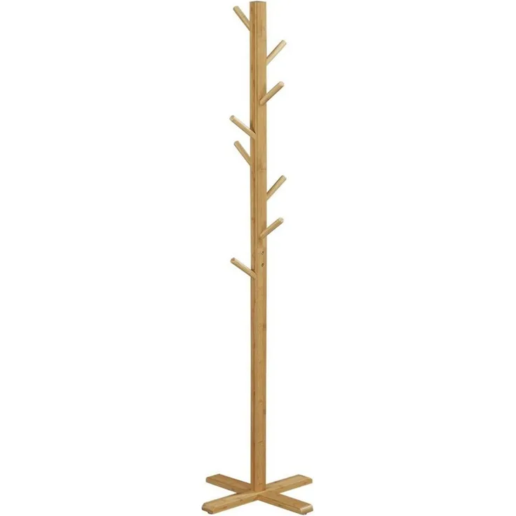 HOMCOM Kleiderständer Garderobe mit 8 Haken, (Jackenständer, 1 St, Garderobenständer), Naturholz 49,5 x 49,5 x 178 cm