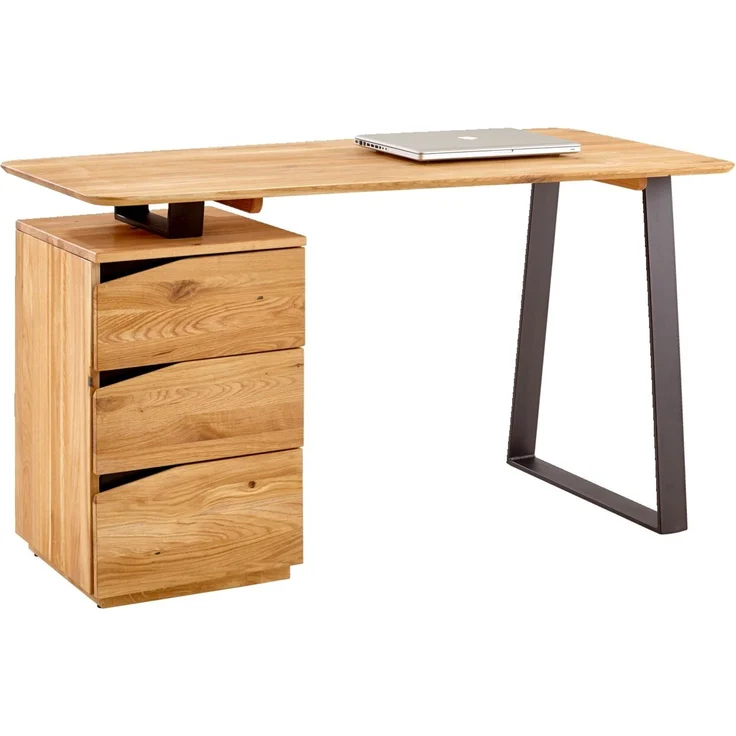 Linea Natura 'LYNX' Schreibtisch, Massivholz Wildeiche, 140 x 75 x 65 cm, mit Schubladen – Bild 1