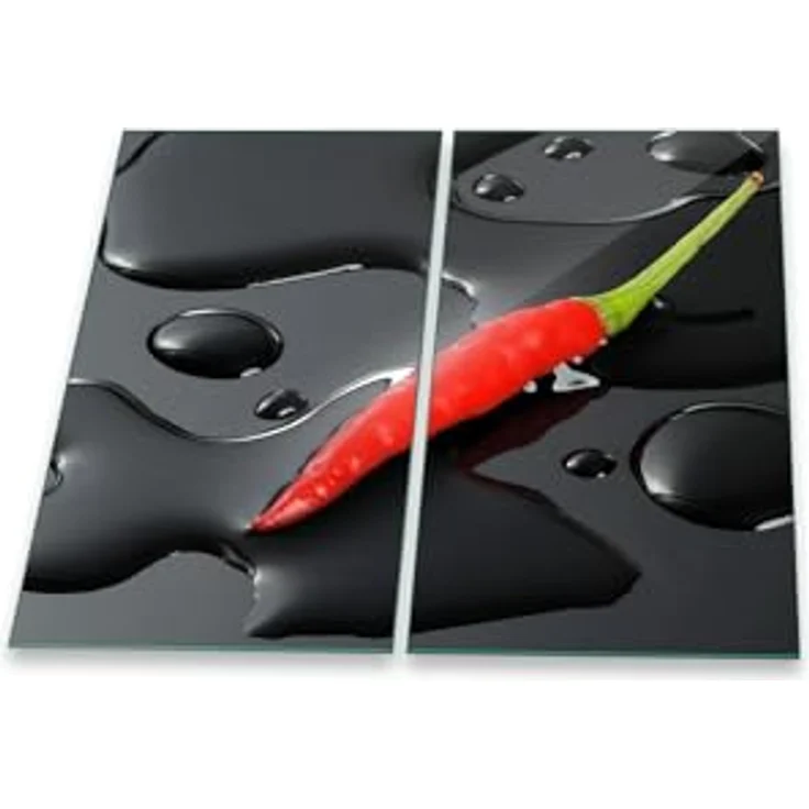 Herdabdeckplatte Abdeckung Ceranfeld Abdeckplatte Schneidebrett 2-Teilig 60x52 Chili Rot Spritzschutz Glasplatte Ceranfeldabdeckung Schutz Herdschutz Sicherheitsglas Glasschneidebrett 2 x 30 x 52 – Bild 2