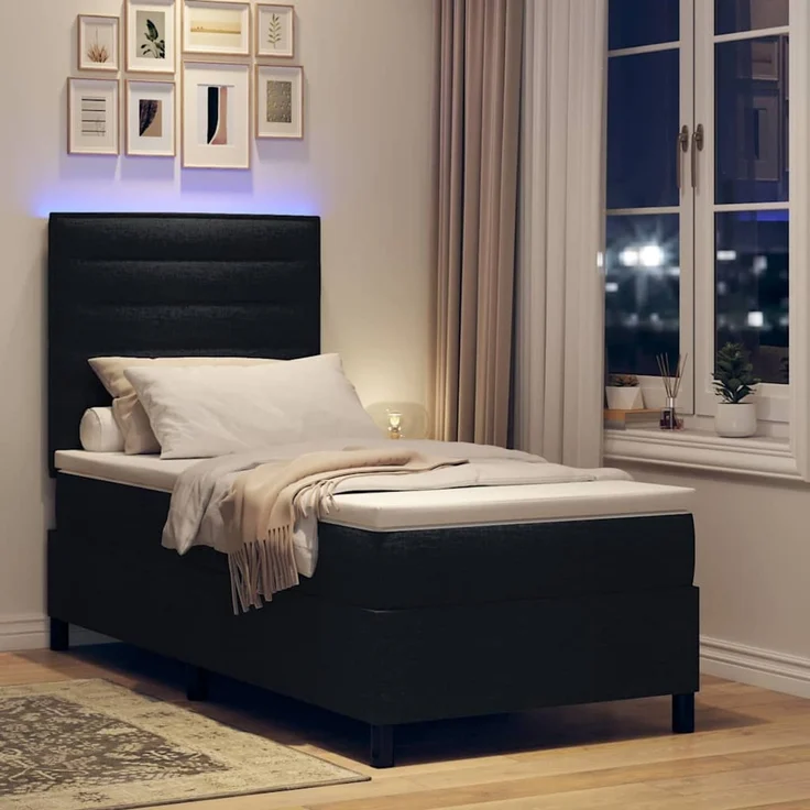 vidaXL Boxspringbett mit Matratze mit LED Schwarz 90 x 190 cm Stoff 3342755 – Bild 5
