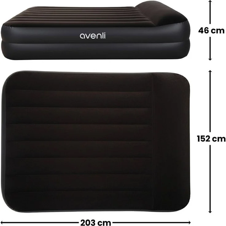Avenli Luftbett Queen-Size Luftbett 203 x 152 x 46 cm für 2 Personen, (Gästebett aufblasbar mit integrierter Elektropumpe für 2 Personen, 2-tlg, mit integriertem Kopfteil), Aufblasbares Reise Bett inklusive Pumpe und Tragetasche – Bild 4