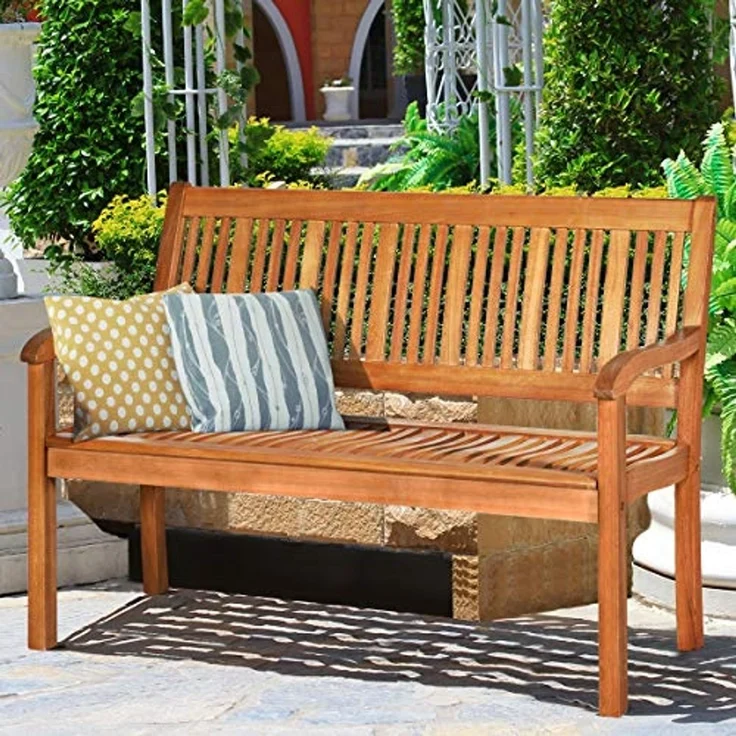 Balkonbank Holz, Holzbank wetterfest, Sitzbank für 2-3 Sitzer, Gartenbank aus Eukalyptus bis 320 kg belastbar, Parkbank für Terrasse, Balkon, Garten, 126 x 63 x 91 cm, Natur – Bild 2