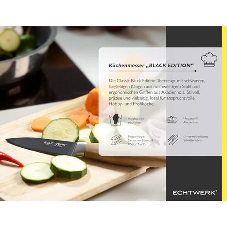 ECHTWERK Schälmesser Classic, aus hochwertigem Stahl, Obst- & Gemüsemmeser mit Rosenholzgriff, 8,8cm – Bild 8