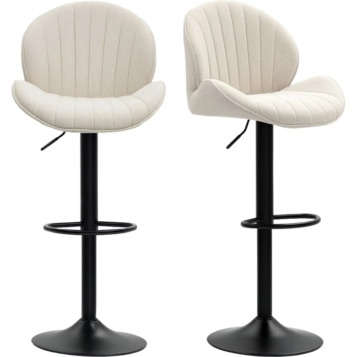 Set aus 2 Barhockern in Muschelform mit Fußstütze, aus Stoff in Chenille-Optik, 48 x 50 x 94–115 cm, schwarz und beige – Bild 2