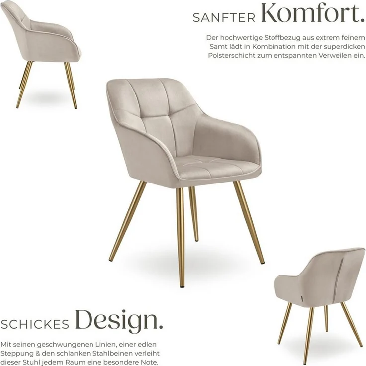 tectake Esszimmerstuhl Stuhl Marilyn, Samtoptik, gesteppt (Set, 4 St), Extra weicher Samtbezug mit elegantem Steppmuster – Bild 2