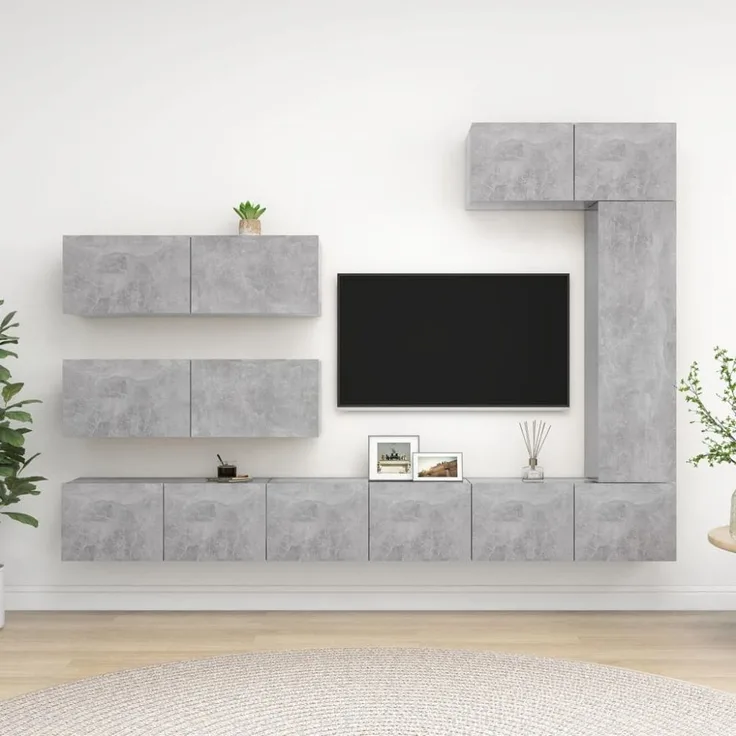 vidaXL 7-tlg. TV-Schrank-Set Betongrau Holzwerkstoff 3079137