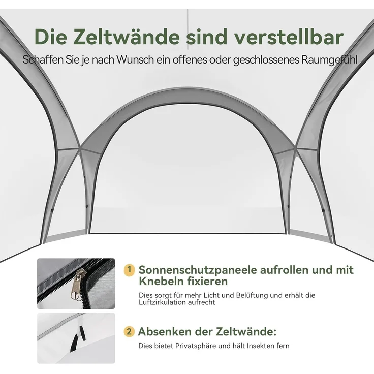 Aoxun Event Shelter Pavillon mit Seitenwänden, Strandzelt Partyzelt, Veranstaltungszelt mit Türen und Fenstern, Wasserdicht (2000 mm), UPF 50+, 3,5X 3,5X 2,3m, Grau – Bild 4